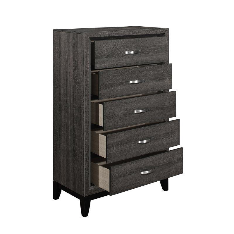 Mobilier de chambre à coucher avec poignées de bar en chrome poli de conception contemporaine 1 pièce, Gris