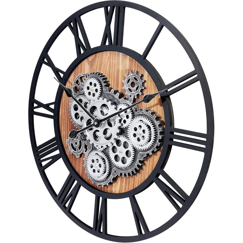 23'' Wooden Steampunk Real Moving Gear Wall Clock 