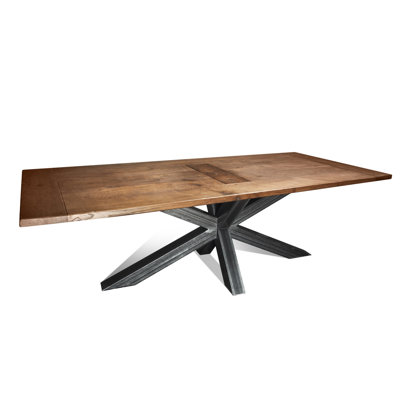 Oak Solid Wood Top Metal Base Dining Table