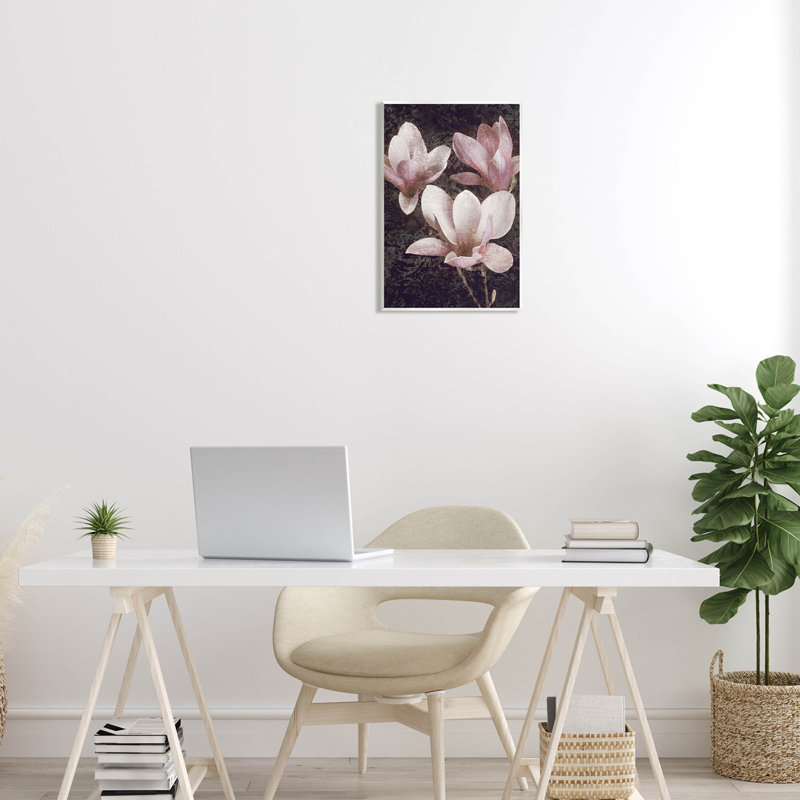 Art giclée rétro à motif damassé rose par John Seba, H 19 po x l 13 po x P 0,5 po, Plaque murale