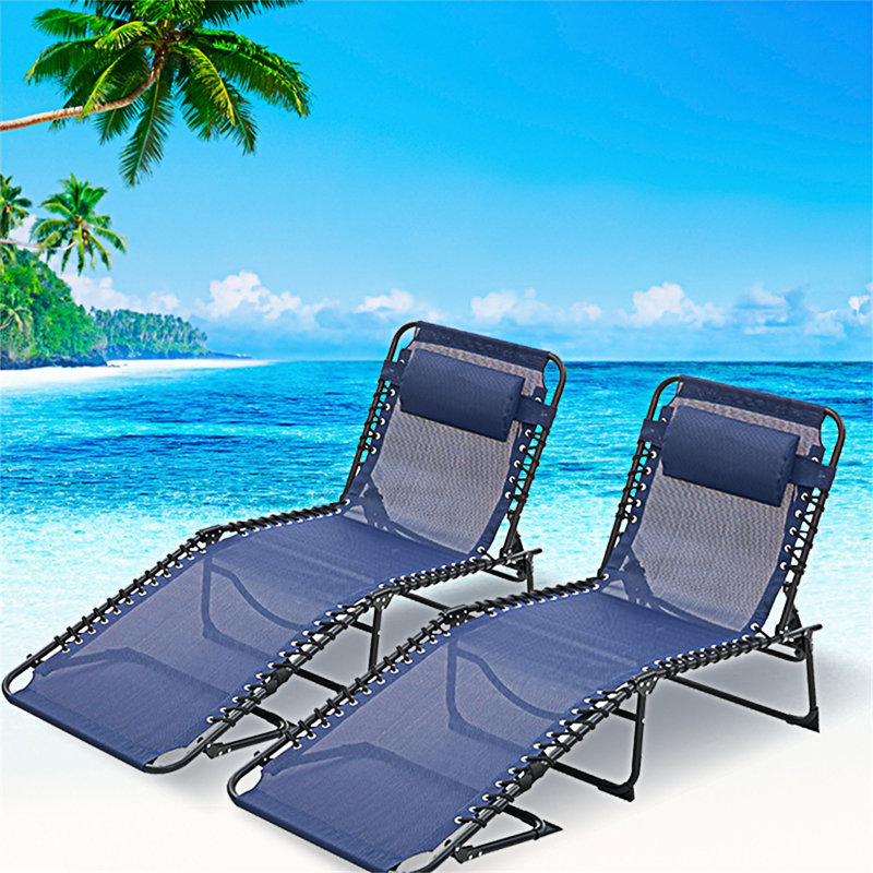Outdoor Folding Chaise Lounge Chair Set Of 2, Dark Blue, 2