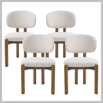 Ensemble de 4 chaises de salle à manger rembourrées beiges Mid-Century