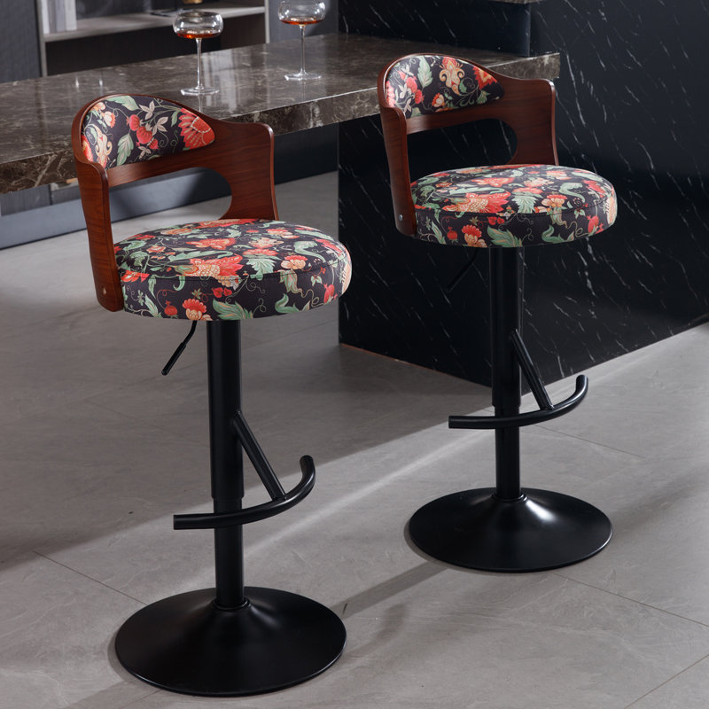 Bar stools Set of 2,Adjustable Bentwood Barstools,Counter Height Swivel Chairs with Back and Cushioned Seat,for Bar,Kitchen,Dining Room