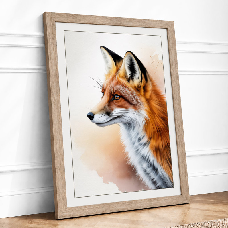 Fox in Profile Boho - Framed Print, A2 - 59.4 x 42.0 cm, Oak