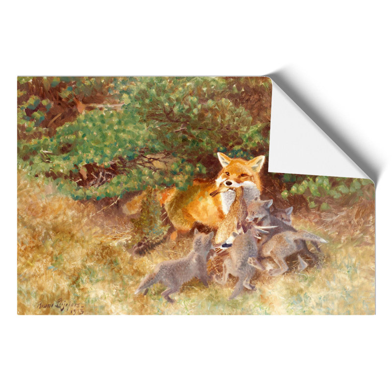 Fox And Cubs - No Frame Print, 21cm H x 30cm W x 0.1cm D