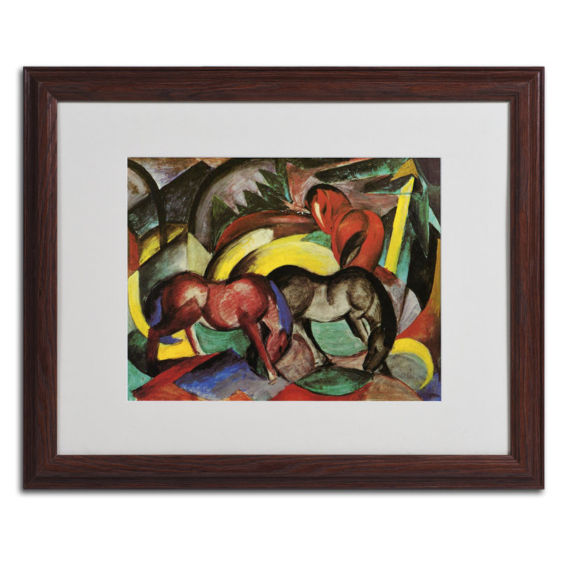 « trois chevaux 1912 » par franz marc, reproduction d’art encadrée, H 11 po x l 14 po x P 0,5 po, Brun
