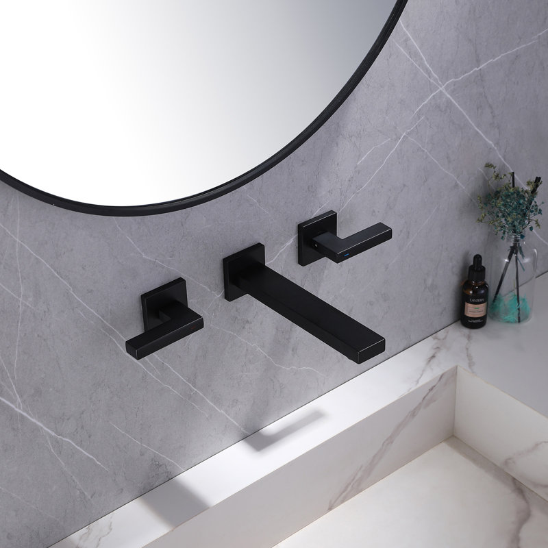 Square 2-Handle Wall Mount Roman Tub Faucet Bathtub Filler, Matte Black