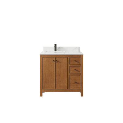 Meuble-lavabo simple 36 po avec plateau en quartz Chicago Teak