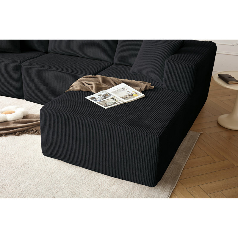 Canapé modulaire en forme de L pour salon Mid-Century gris, 3, tissu chaud 3, matériaux, Tissu gris