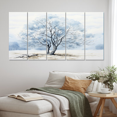 Arbre glace bleu harmonie encre monochrome 5 pièces