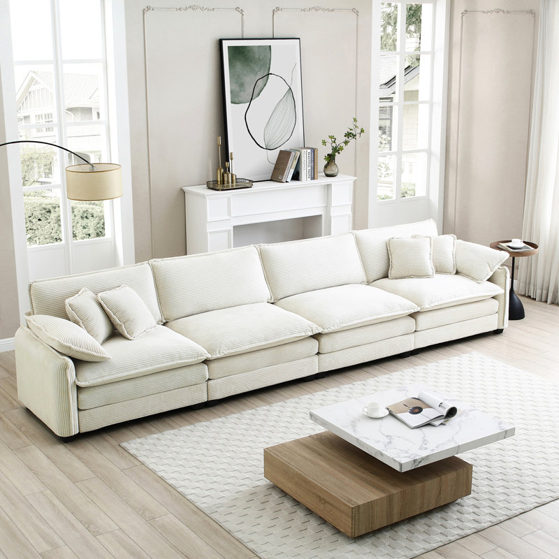 Velours côtelé confortable: 4 places en beige pour l'aire de jeu et le bureau, facile à assembler, mais simple et élégant