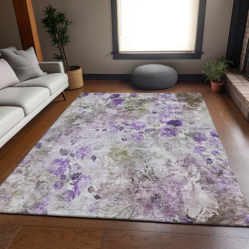 Tapis mauve de qualité supérieure lavable à la machine Prisco, Rectangle 10 pi x 14 pi