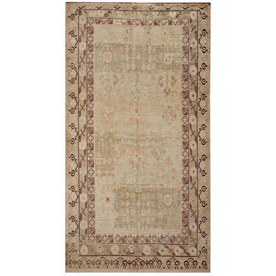 Light Color Antique East Turkestan Allover Geometric Hand Knotted Pile Khotan Rug