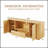 64-Inch Wavy TV Stand with Rounded Sideboard, Spacious Storage Cabinet, Wooden Vertical Stripes for Modern Living Spaces, Natural Finish-1873765301