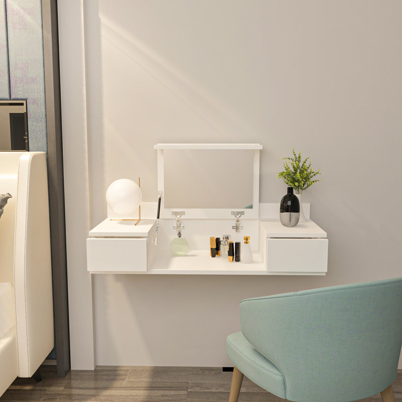 Zyshonne Dressing Table with Mirror, White