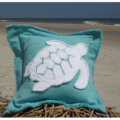 Coussin 100% coton Coastal Frayed Sea Turtle