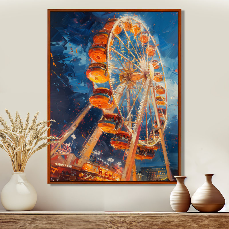 Parc d'attractions jaune et bleu - Art mural, White Picture Framed, H 30 po x l 40 po