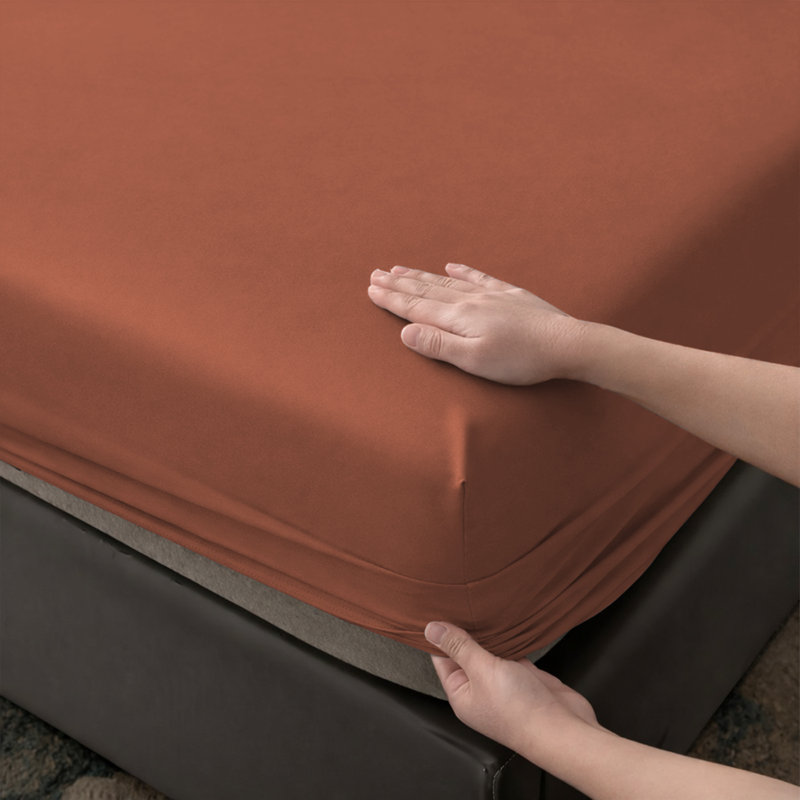 Aspire Homeware Premium 25cm Deep Fitted Sheet for Stylish and Comfortable Bedding, Single (3'), Rust