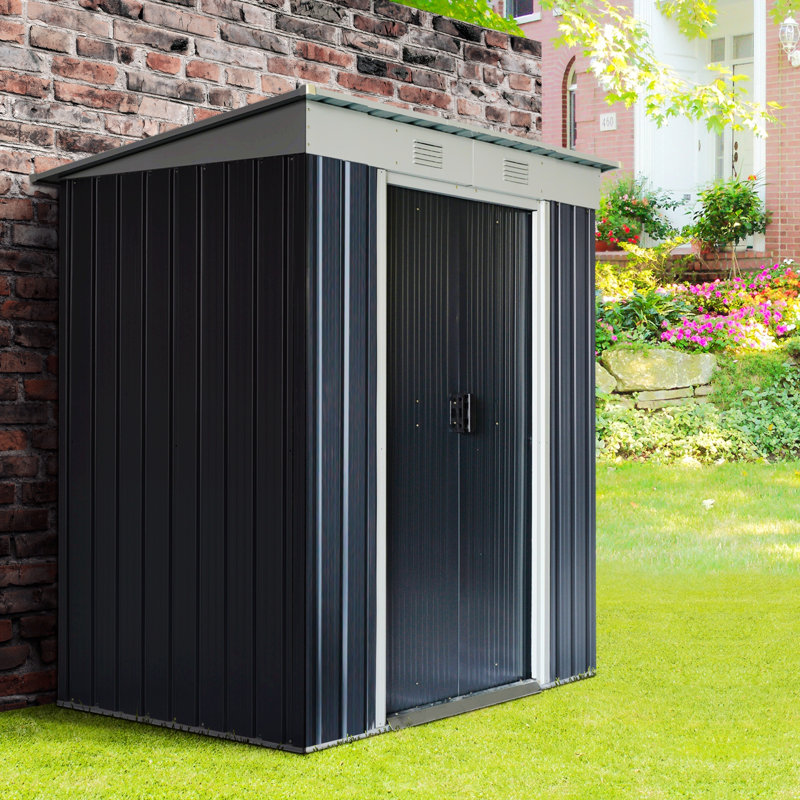 Steel Storage Shed, 68.50" H x 68.50" W x 43.25" D, Black