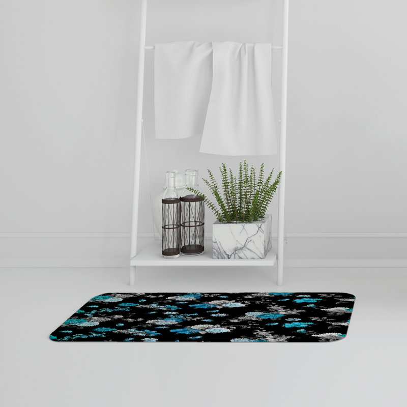 Akelah Non-Slip Bath Rug, Blue/Black Floral 