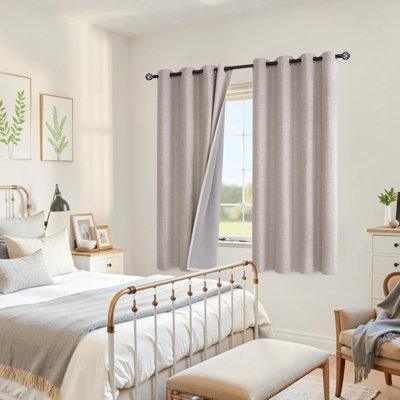 Linen Blackout Curtains 63 Inch Length For Bedroom, Room Darkening Window Drapes With Grommet Thermal Insulated Black Out Blinds For Winter Living Room, 2 Panels, 52 X 63 Inch, Beige