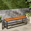 Banc de jardin chic et paisible - Finition bois et fer, espace serein, banc de patio élégant avec structure en fer.