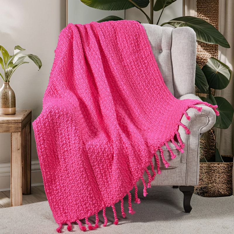 Knitted Throw Blanket, Hot Pink