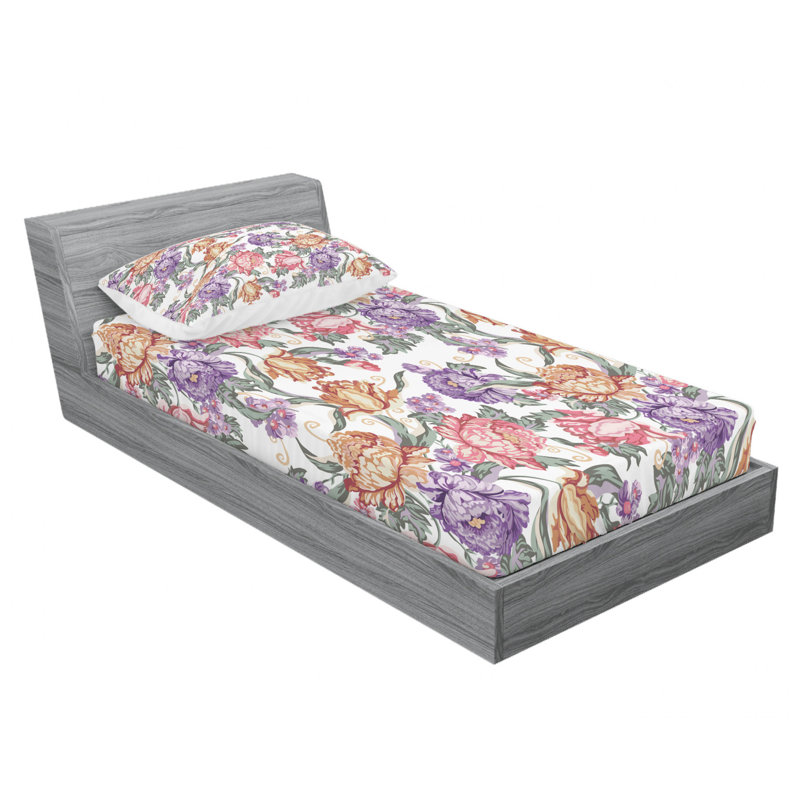 Microfiber Floral Sheet Set, Twin XL Sheet Set with Fitted Sheet, Pink/Purple Floral