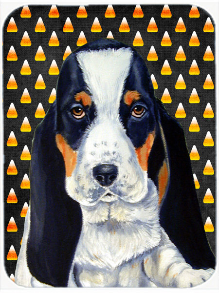 Caroline's Treasures Halloween Candy Corn Basset Hound Portrait Glass Cutting Board