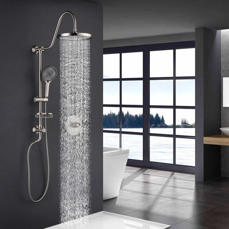 25.59" Wall Mount Solid Brass Pressure Balance Shower System with Diverter, Brushed Nickel