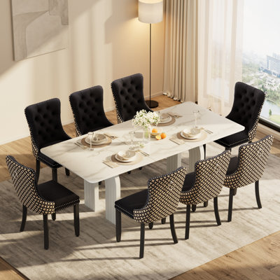 Ensemble de table et de chaises de salle à manger rectangulaire avec 6 à 8 chaises rembourrées en velours, style ferme moderne