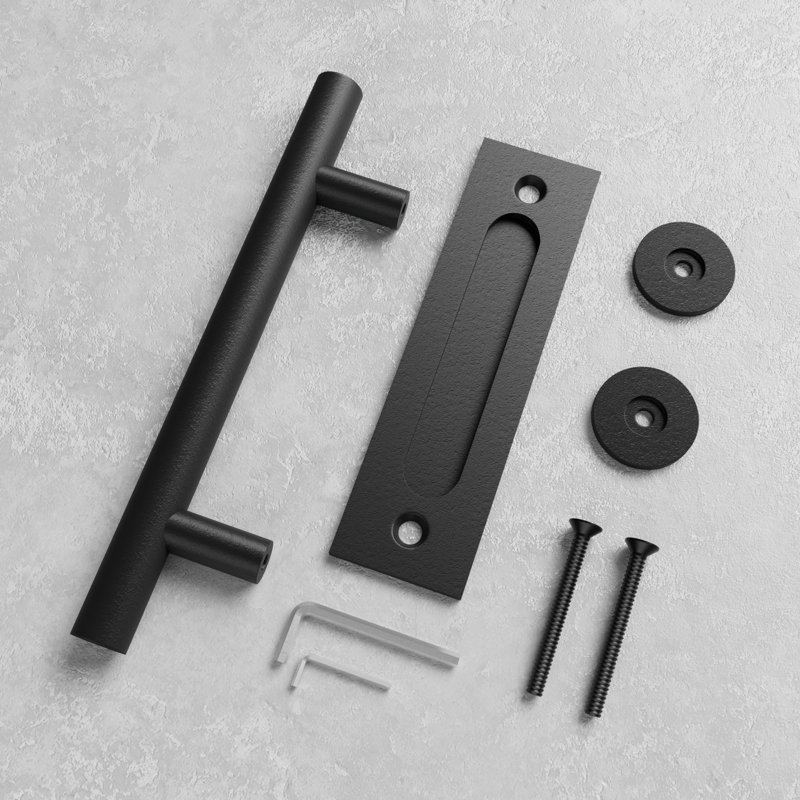 Matte Black Steel Indoor Barn Door Handle Set
