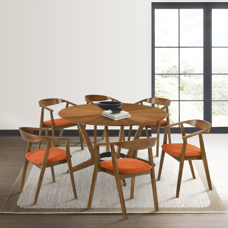 Ensemble de table de salle à manger 7 pièces Jeyhan, Noyer, Orange