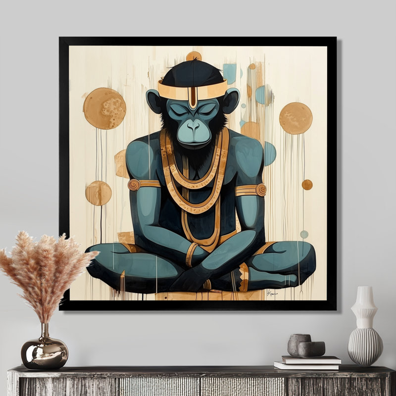 Hanuman, le dieu singe de l'hindouisme - impression d'art mural de l'hindouisme, H 36 po x l 36 po, Noir
