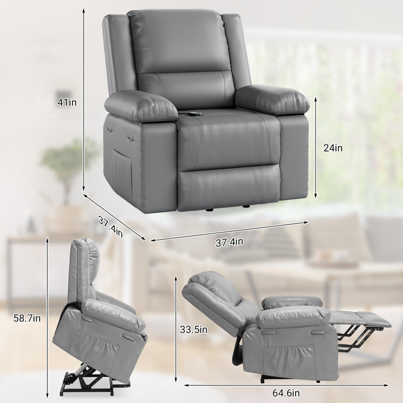 Power Lift Recliner Chair with Heat and Massage, Faux Leather Electric Recliner, Heavy-Duty Lift Chair, Gray