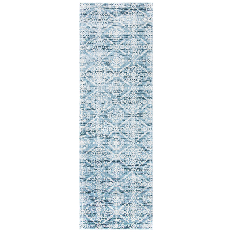 Tapis bleu / ivoire Rizwan Denim, Tapis de couloir 2 pi 2 po x 7 pi