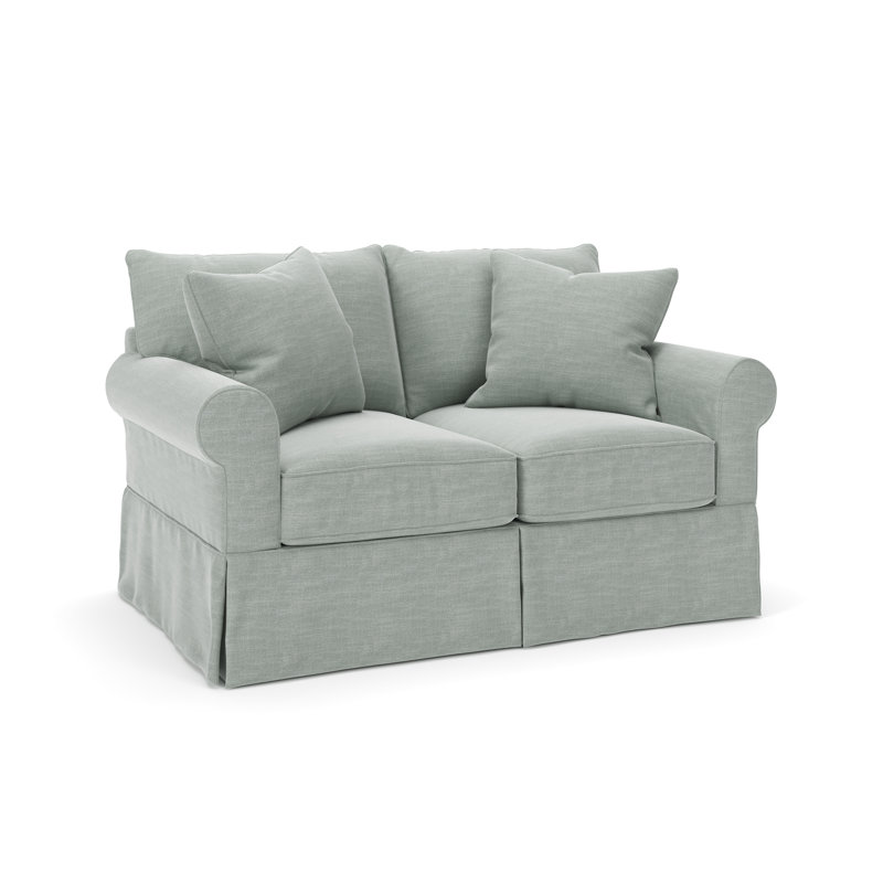 Amari 63" Rolled Arm Slipcovered Loveseat, Conversation Capri Basketweave