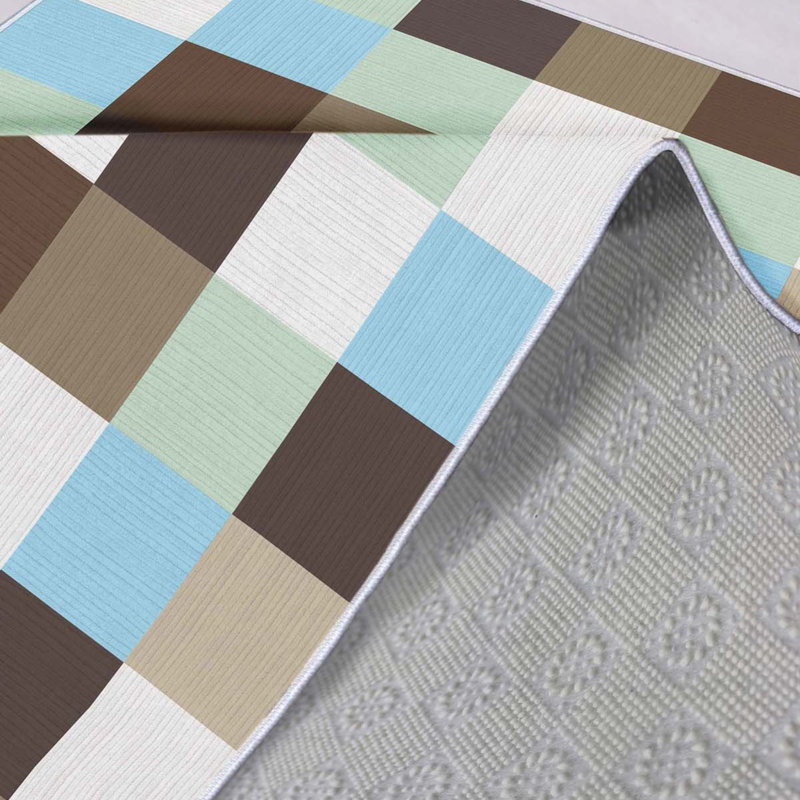 Tapis de couloir en polyester bleu / brun / blanc 2 pi 7 po x 6 pi 7 po Eumeka