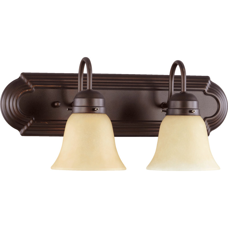 Éclairage pour salle de bain 2 lumières Davian, 100 watts, Blanc faux Verre albâtre, Bronze huilé