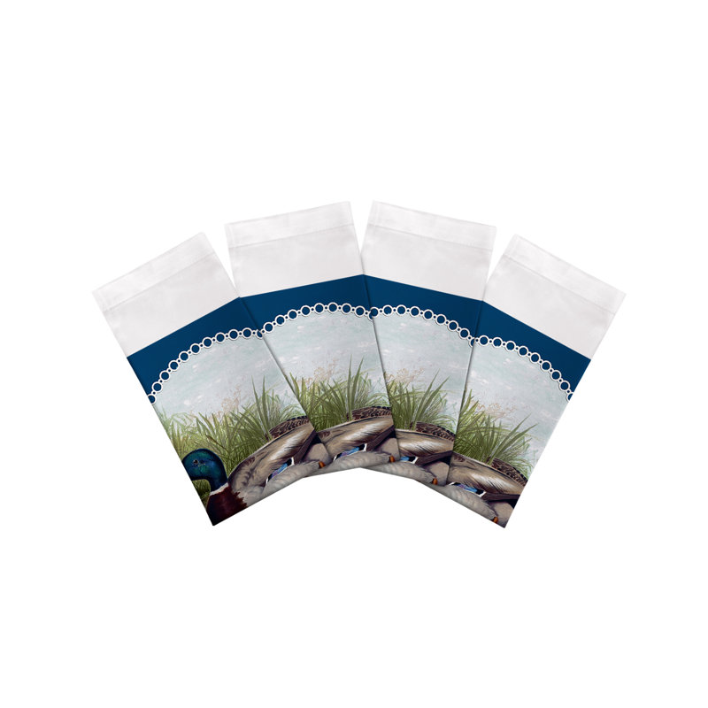 English Duck Pond Cotton Sateen Dinner Napkins, Blue