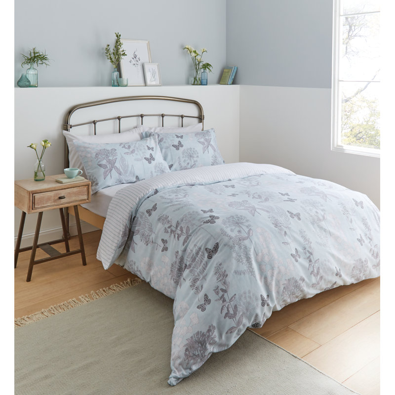 Floral Butterfly Duvet Cover Set, 220 x 230 cm Duvet Cover + 2 Standard Pillowcases