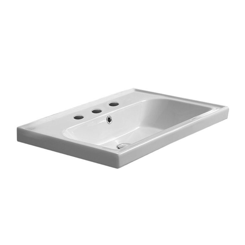 CeraStyle By Nameeks Frame 17.72'' Glossy White Ceramic Rectangular Drop-in, Wall Mount Bathroom Sink with Overflow, 3 Hole