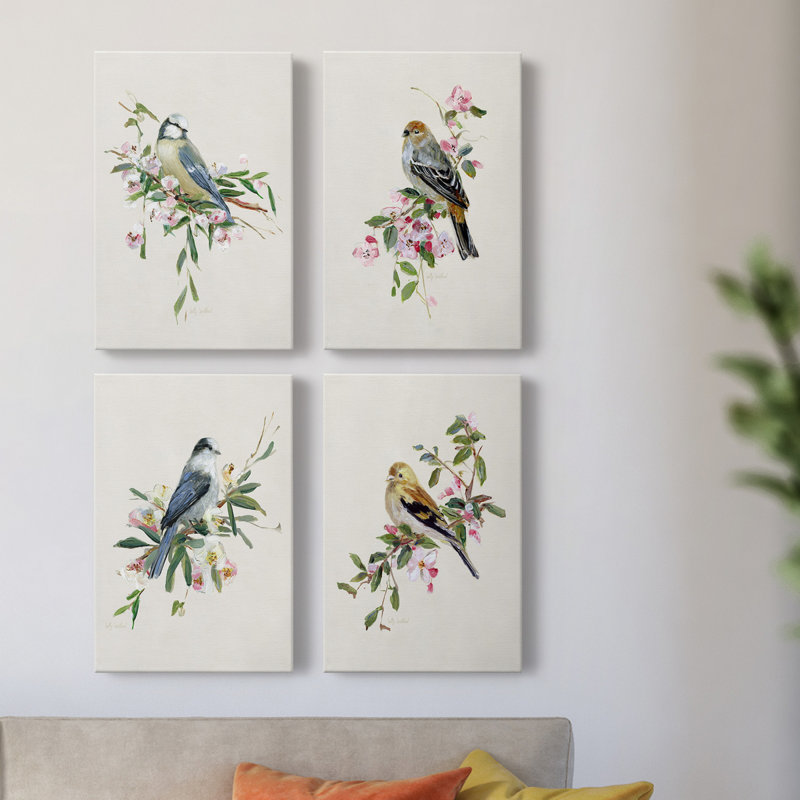 «Spring Song Blue Bird», ensemble de 4 toiles tendues, H 27 po x l 72 po x P 1 po