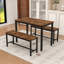 Ensemble de table de salle à manger 3 pièces, table rectangulaire industrielle avec 2 bancs et structure en métal durable-53980549
