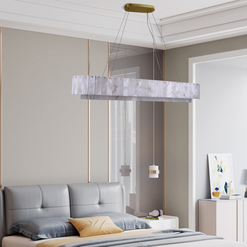 Lustre 14 lumières pour îlot de cuisine carré / rectangulaire avec abat-jour albâtre Lakiaya