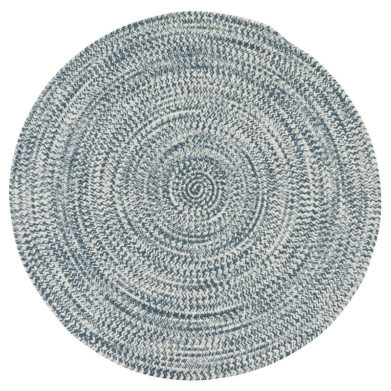 Tapis bleu arctique tressé à chevrons Longe, Rond 3 pi