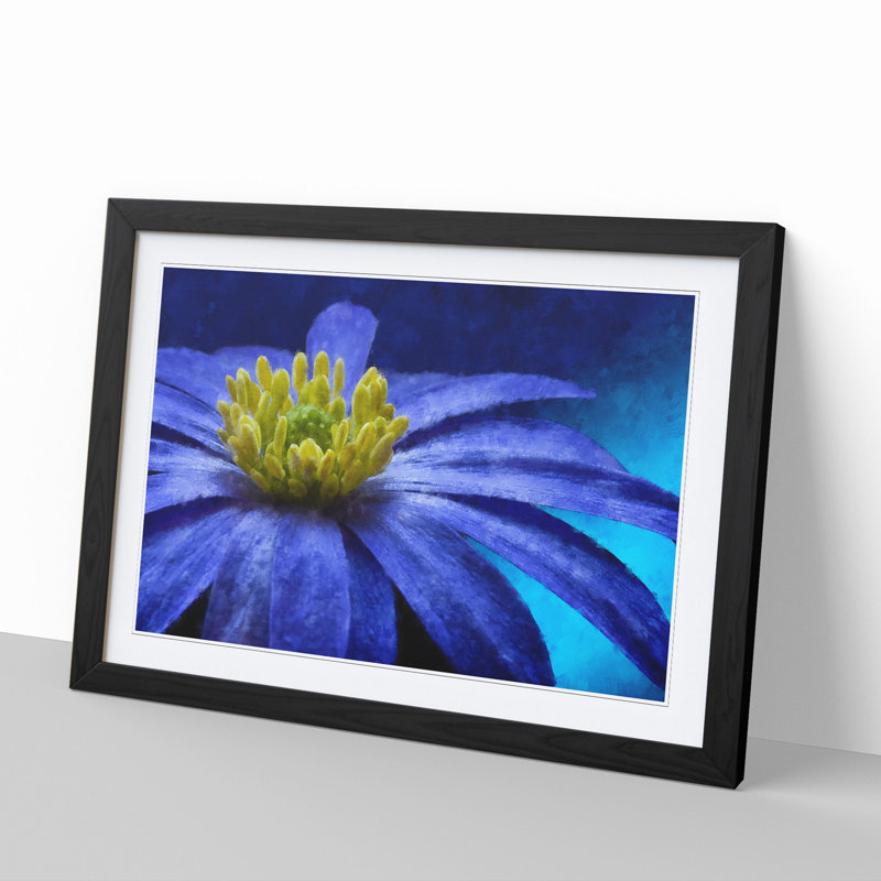 Blue Flower - Picture Frame Painting, 27cm H x 36cm W x 2cm D, Black Framed
