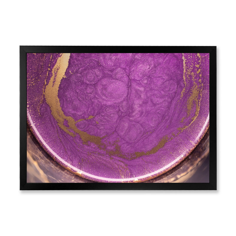 Reproduction d'art sur toile doré et mauve liquide II, H 8 po x l 12 po x P 1 po, Toile avec cadre noir