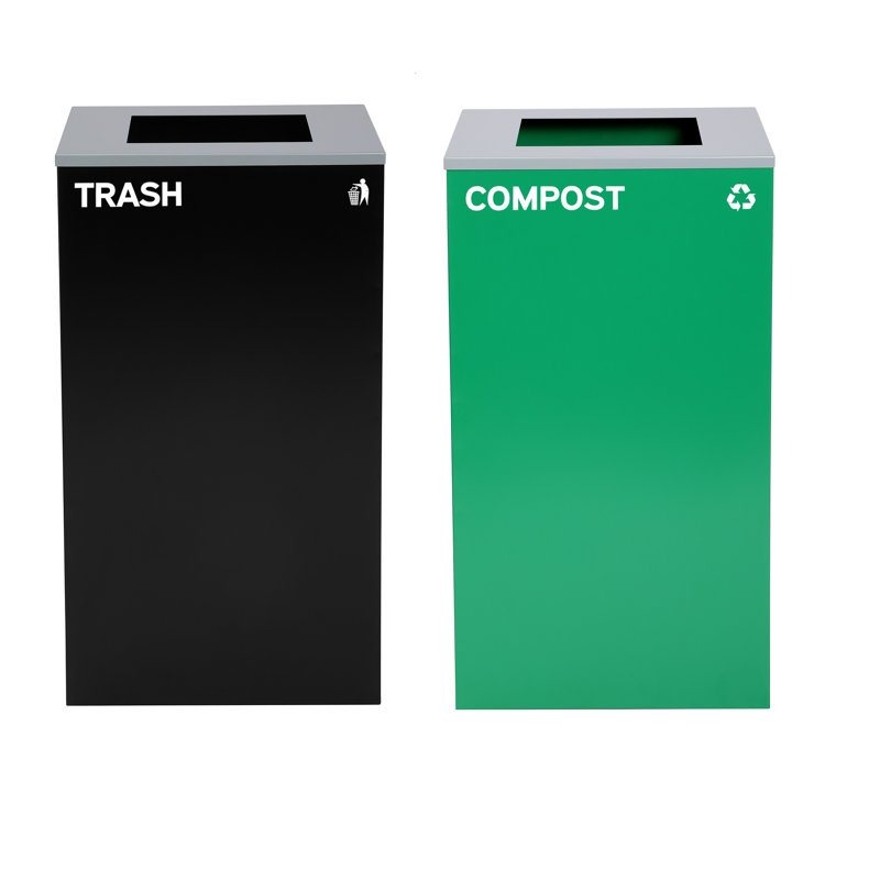 Ensemble de compost et poubelle à couvercle ouvert en acier 29 gallons avec couvercle carré