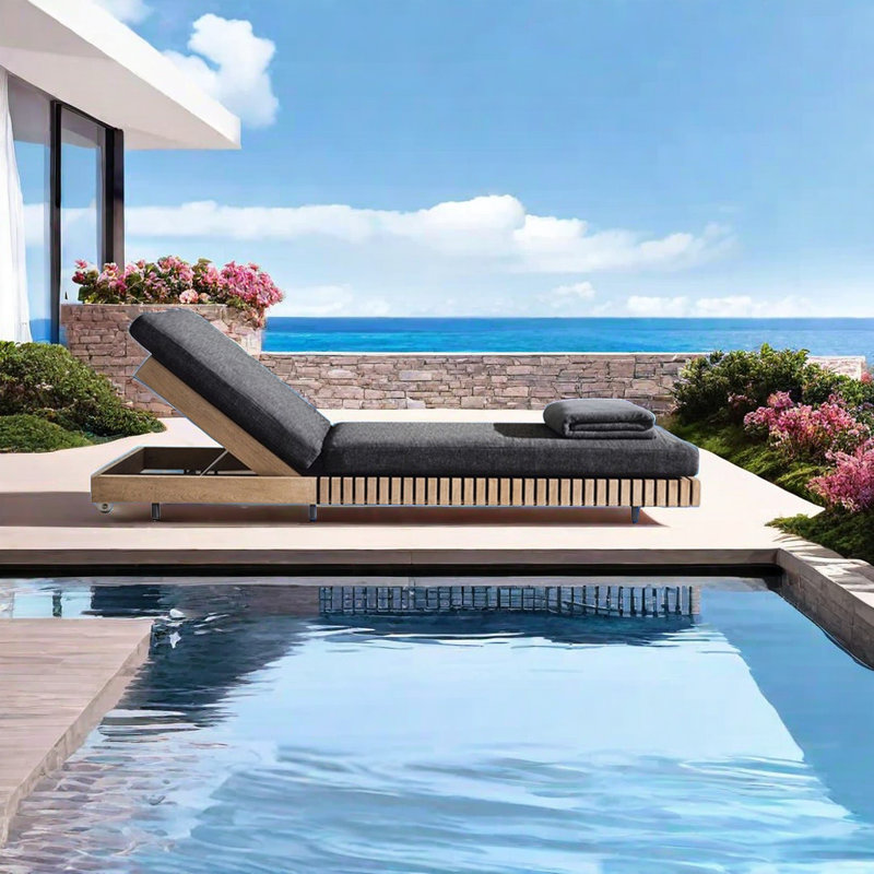 Chaise longue d'extérieur inclinable en teck